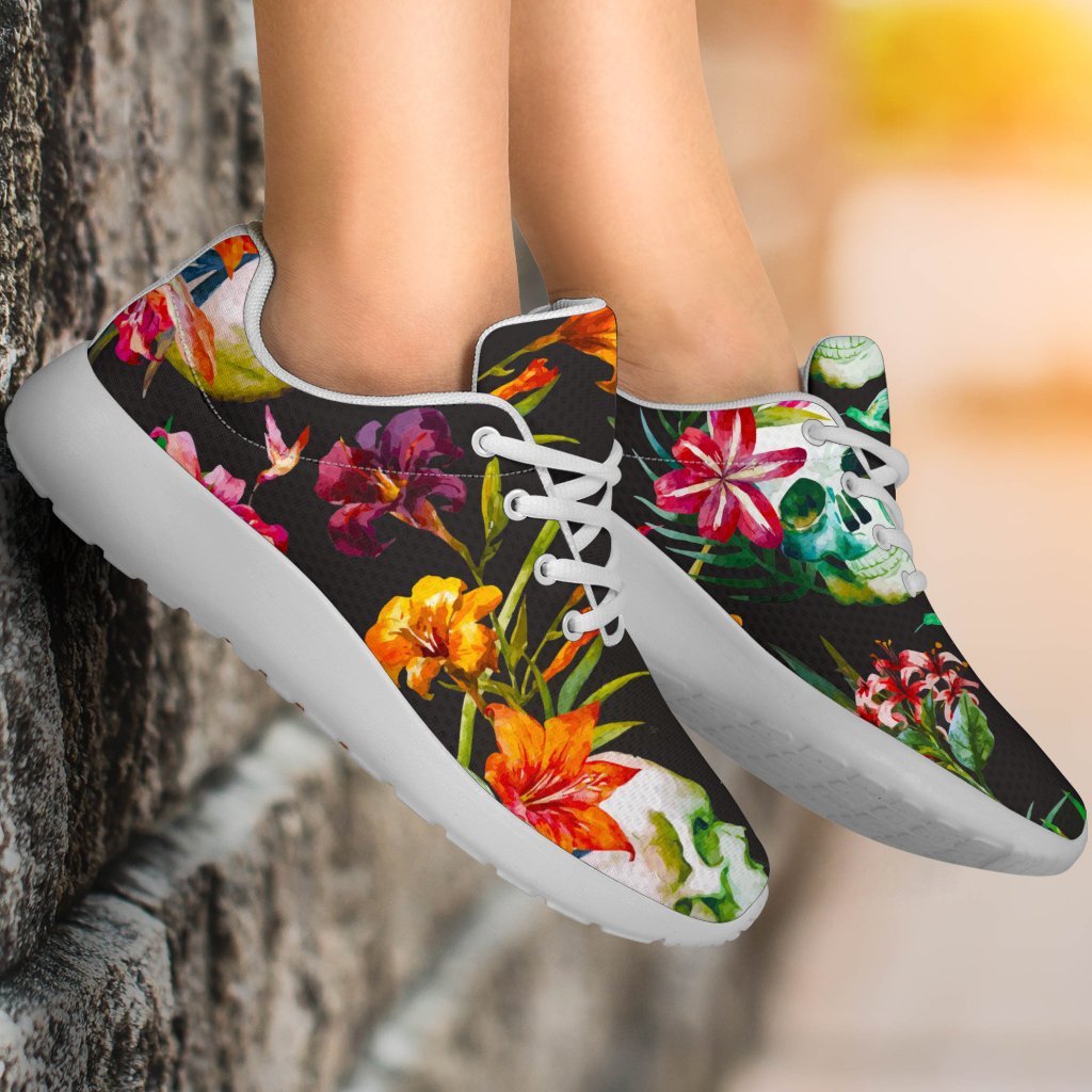 Blossom Flowers Skull Pattern Print Sport Shoes GearFrost