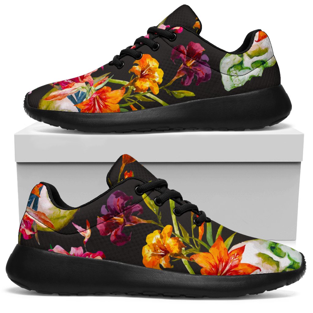 Blossom Flowers Skull Pattern Print Sport Shoes GearFrost