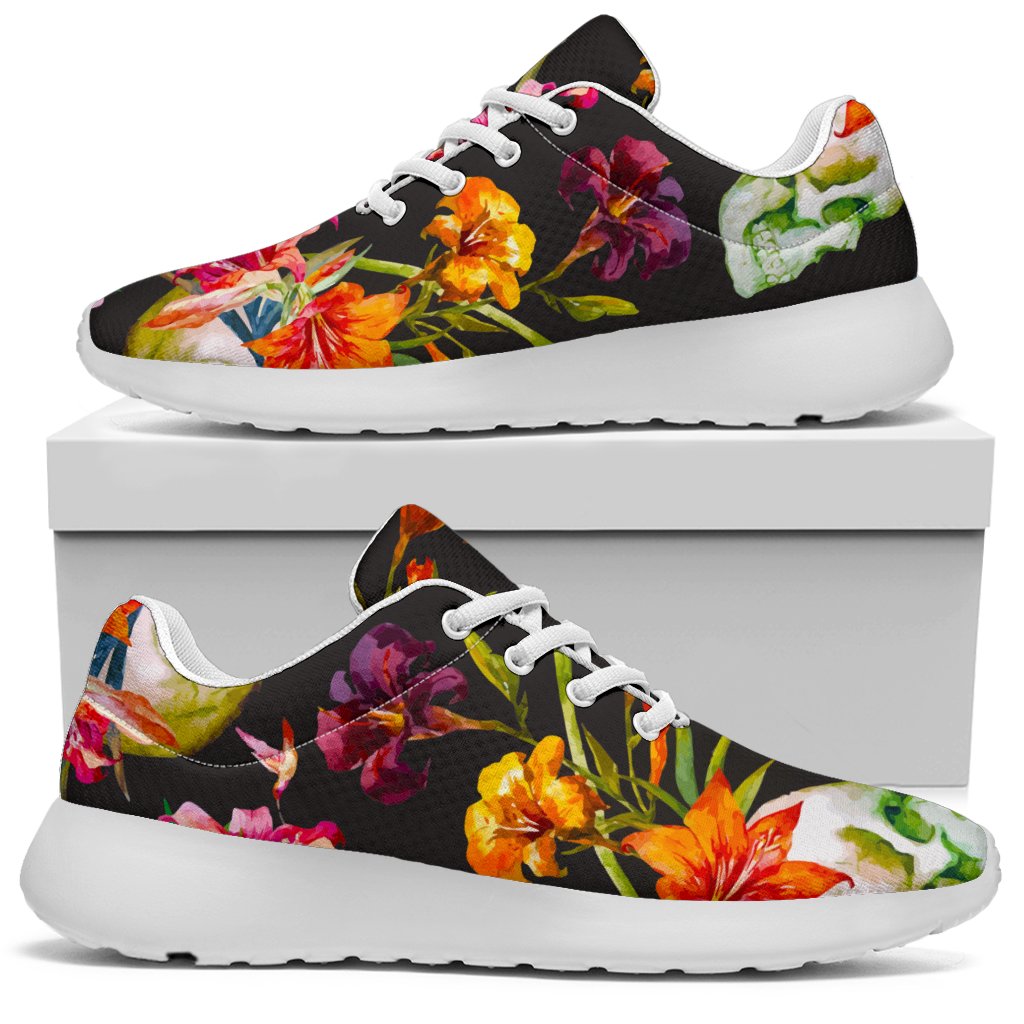 Blossom Flowers Skull Pattern Print Sport Shoes GearFrost