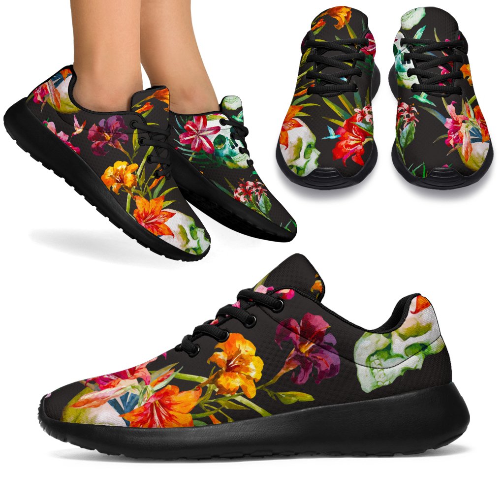 Blossom Flowers Skull Pattern Print Sport Shoes GearFrost