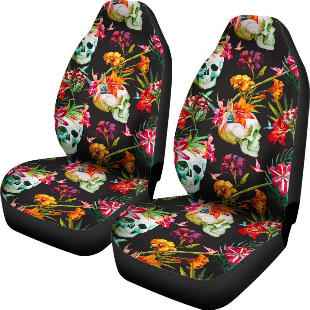 Blossom Flowers Skull Pattern Print Universal Fit Car Seat Covers