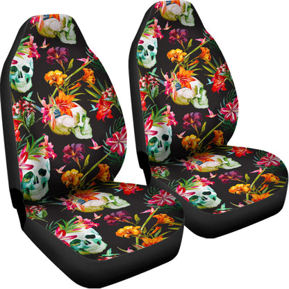 Blossom Flowers Skull Pattern Print Universal Fit Car Seat Covers