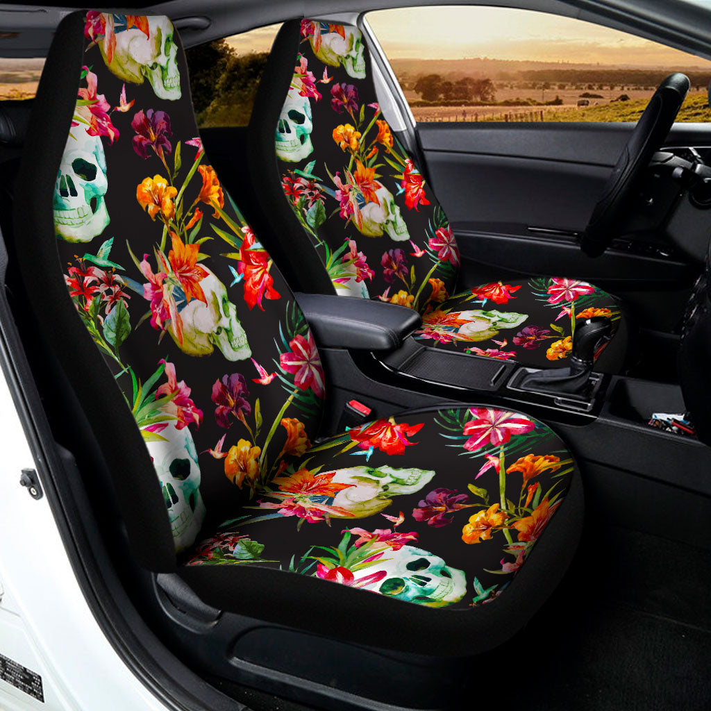 Blossom Flowers Skull Pattern Print Universal Fit Car Seat Covers