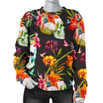 Blossom Flowers Skull Pattern Print Women's Crewneck Sweatshirt GearFrost