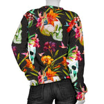 Blossom Flowers Skull Pattern Print Women's Crewneck Sweatshirt GearFrost