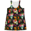 Blossom Flowers Skull Pattern Print Women's Racerback Tank Top