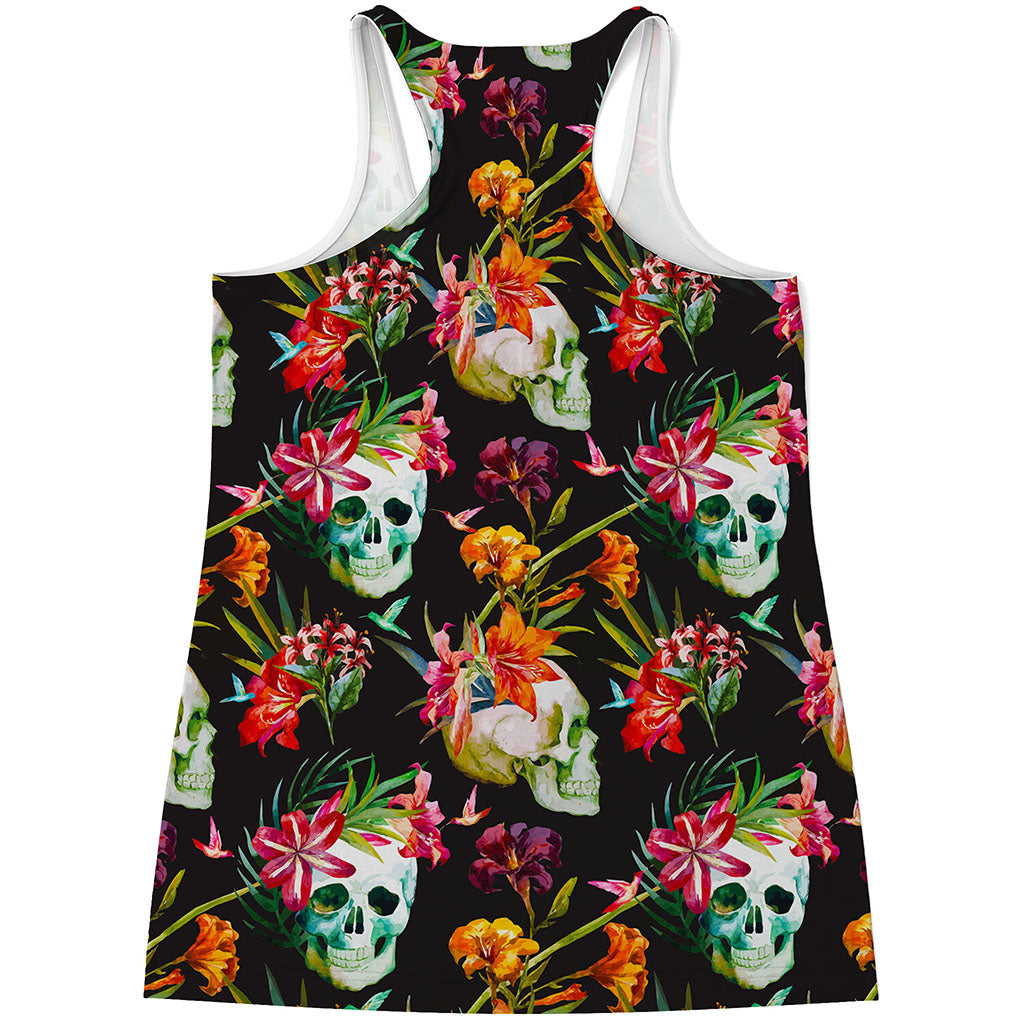 Blossom Flowers Skull Pattern Print Women's Racerback Tank Top