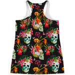 Blossom Flowers Skull Pattern Print Women's Racerback Tank Top