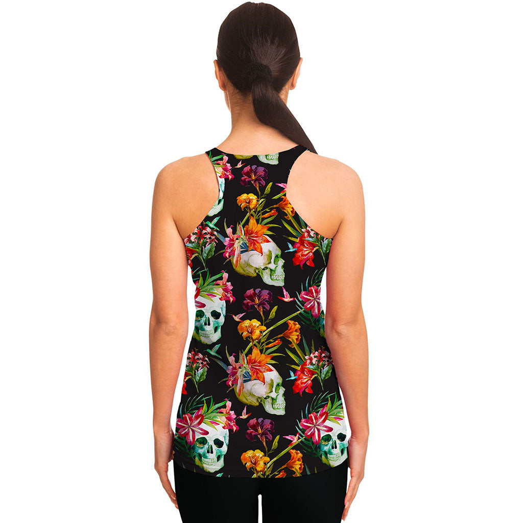 Blossom Flowers Skull Pattern Print Women's Racerback Tank Top