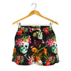 Blossom Flowers Skull Pattern Print Women's Shorts