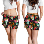 Blossom Flowers Skull Pattern Print Women's Shorts