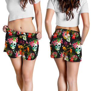 Blossom Flowers Skull Pattern Print Women's Shorts