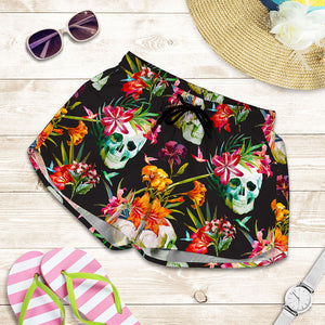 Blossom Flowers Skull Pattern Print Women's Shorts