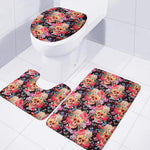 Blossom Peony Skull Pattern Print 3 Piece Bath Mat Set