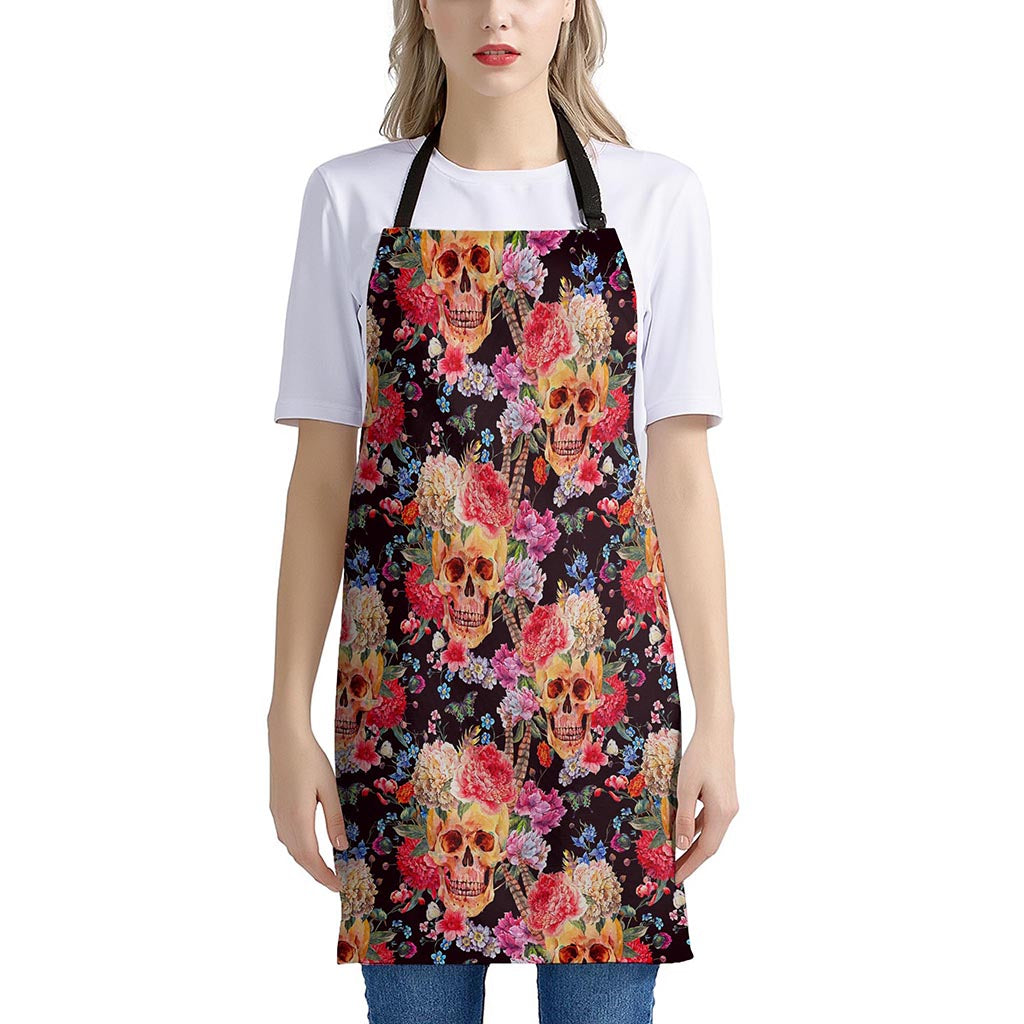 Blossom Peony Skull Pattern Print Apron