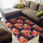 Blossom Peony Skull Pattern Print Area Rug GearFrost