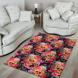 Blossom Peony Skull Pattern Print Area Rug GearFrost