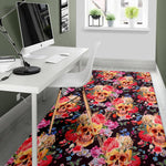 Blossom Peony Skull Pattern Print Area Rug GearFrost