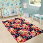 Blossom Peony Skull Pattern Print Area Rug GearFrost