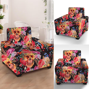 Blossom Peony Skull Pattern Print Armchair Slipcover