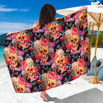 Blossom Peony Skull Pattern Print Beach Sarong Wrap
