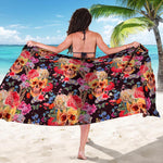 Blossom Peony Skull Pattern Print Beach Sarong Wrap