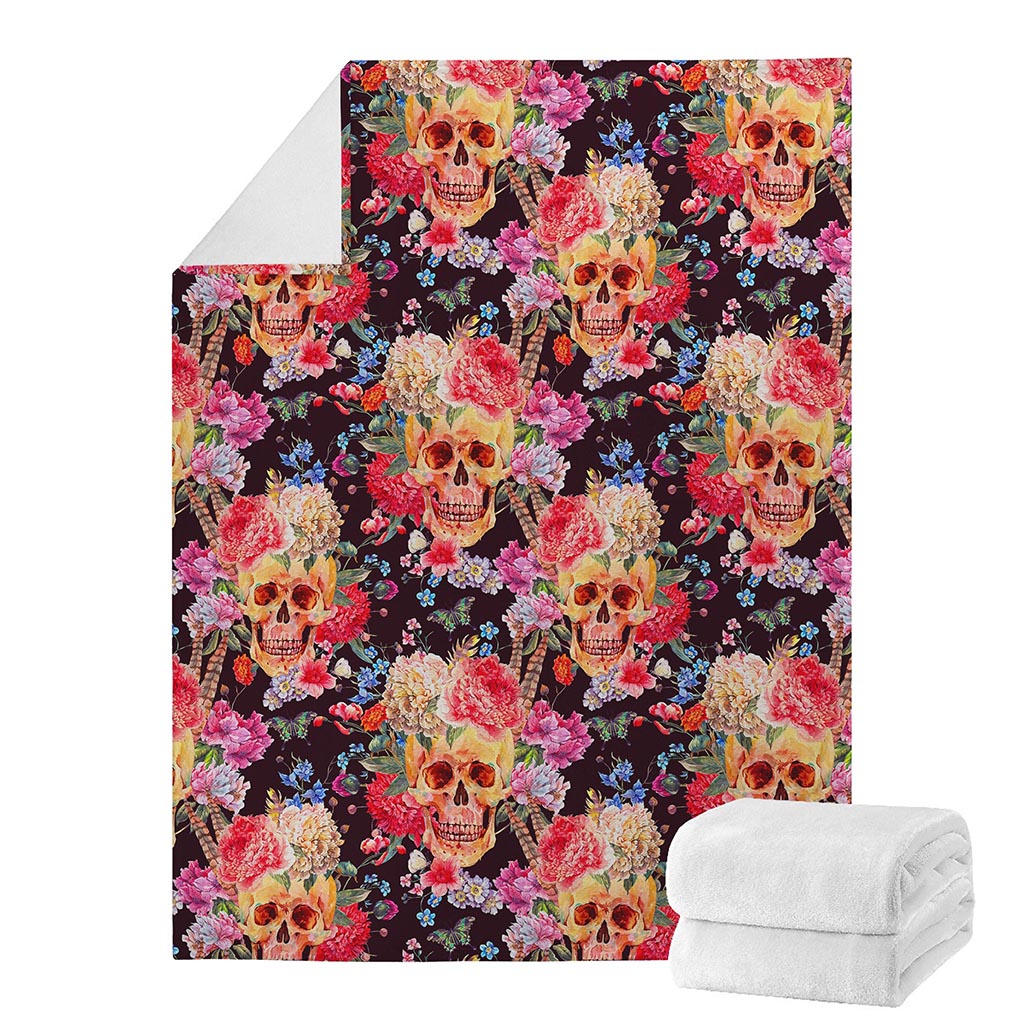 Blossom Peony Skull Pattern Print Blanket