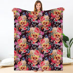 Blossom Peony Skull Pattern Print Blanket