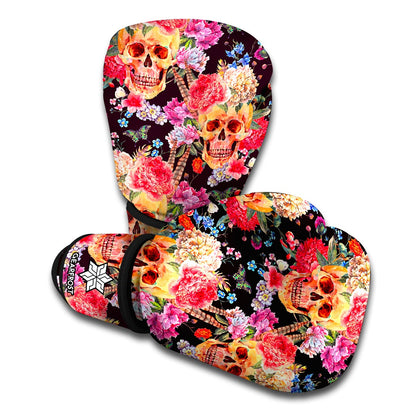 Blossom Peony Skull Pattern Print Boxing Gloves
