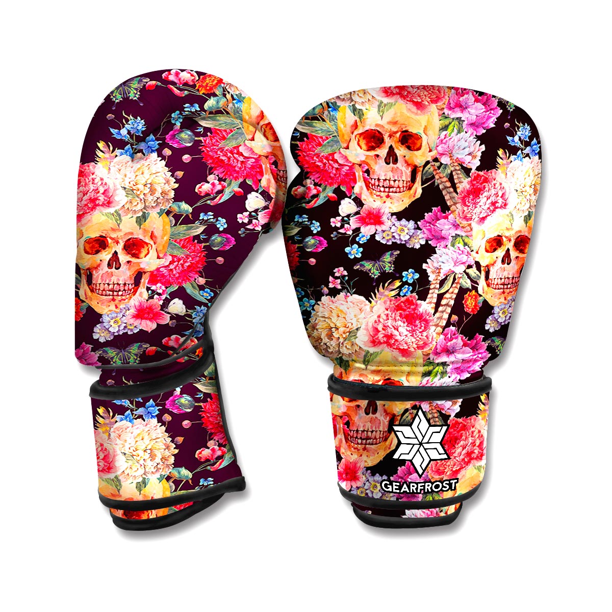 Blossom Peony Skull Pattern Print Boxing Gloves