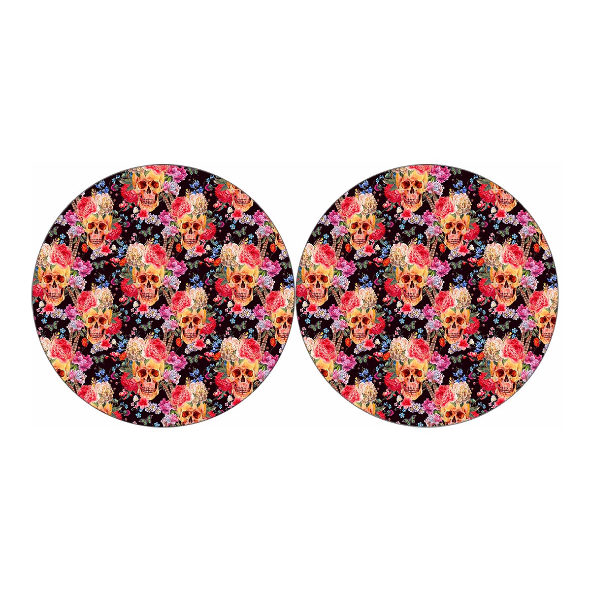 Blossom Peony Skull Pattern Print Car Coasters