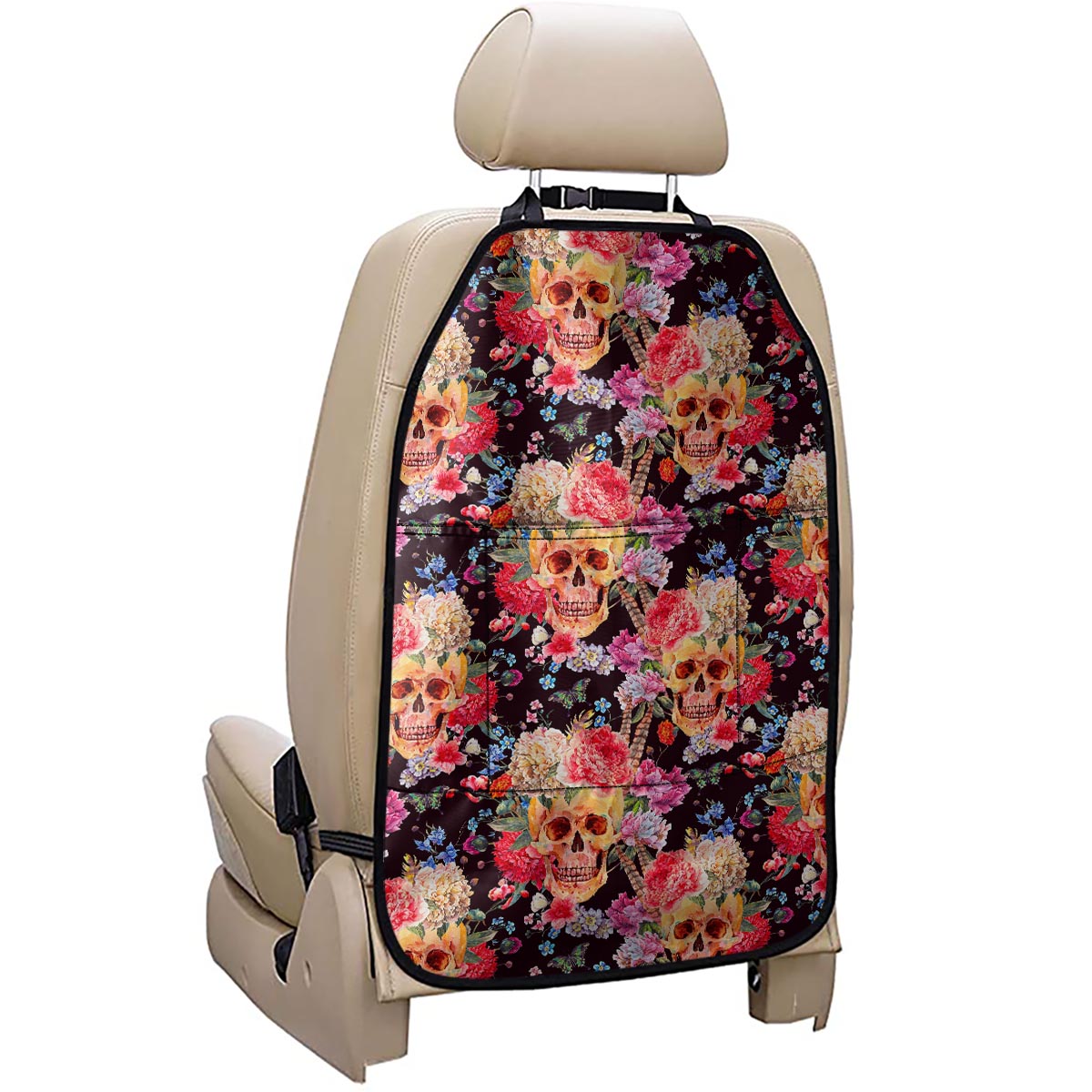 Blossom Peony Skull Pattern Print Car Seat Organizers