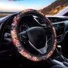 Blossom Peony Skull Pattern Print Car Steering Wheel Cover