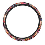 Blossom Peony Skull Pattern Print Car Steering Wheel Cover