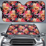 Blossom Peony Skull Pattern Print Car Sun Shade GearFrost