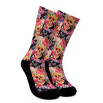Blossom Peony Skull Pattern Print Crew Socks