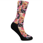 Blossom Peony Skull Pattern Print Crew Socks