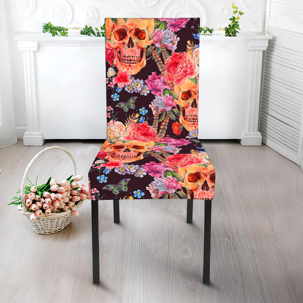 Blossom Peony Skull Pattern Print Dining Chair Slipcover