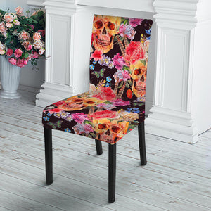 Blossom Peony Skull Pattern Print Dining Chair Slipcover