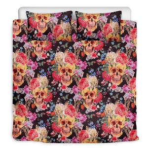 Blossom Peony Skull Pattern Print Duvet Cover Bedding Set