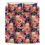 Blossom Peony Skull Pattern Print Duvet Cover Bedding Set