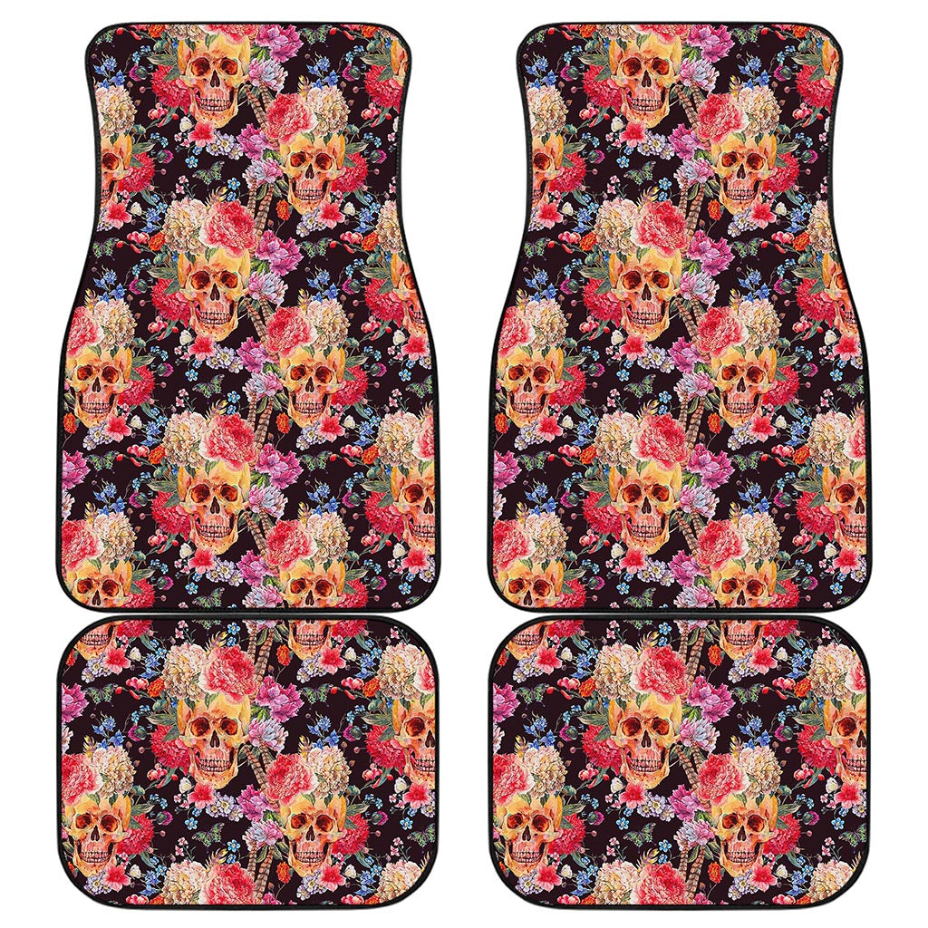 Blossom Peony Skull Pattern Print Front and Back Car Floor Mats