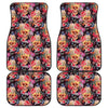 Blossom Peony Skull Pattern Print Front and Back Car Floor Mats