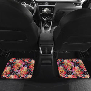 Blossom Peony Skull Pattern Print Front and Back Car Floor Mats