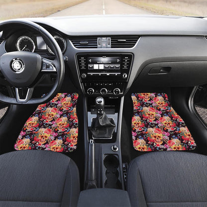 Blossom Peony Skull Pattern Print Front Car Floor Mats