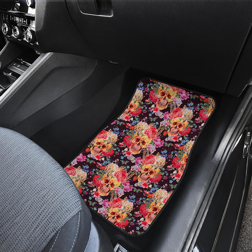 Blossom Peony Skull Pattern Print Front Car Floor Mats