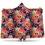 Blossom Peony Skull Pattern Print Hooded Blanket