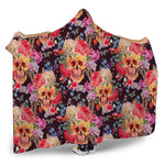 Blossom Peony Skull Pattern Print Hooded Blanket