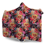 Blossom Peony Skull Pattern Print Hooded Blanket
