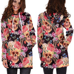 Blossom Peony Skull Pattern Print Hoodie Dress GearFrost